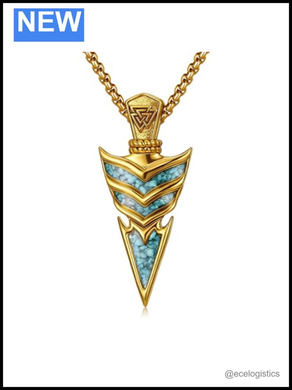925 Sterling Silver Viking Arrow Pendant Necklace Turquoise